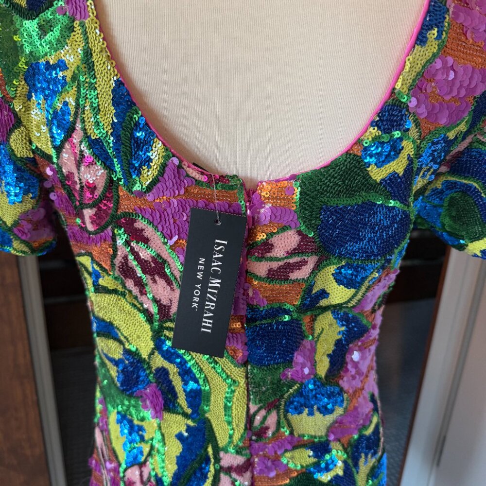 Isaac Mizrahi Sequin Floral Short Sleeve Mini Dress | Multi - Picture 8 of 8
